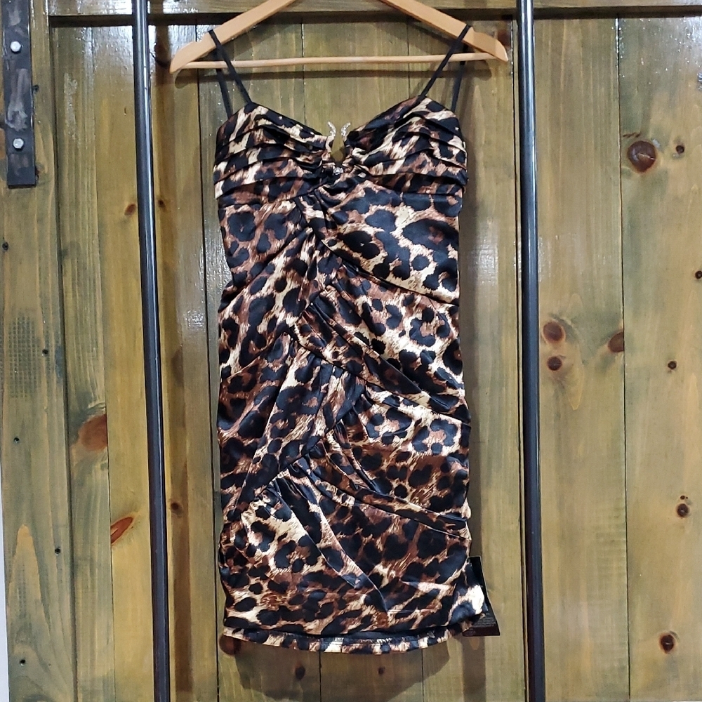 Leopard Print Ruched Dress Animal Night Club Dinner Date Drama Statement